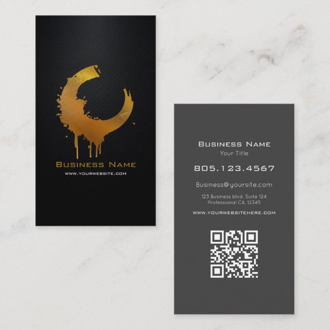 Gold Gradient Swirl • Custom Editable Black Carbon Business Card (Front/Back)