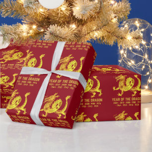 Gold Gradient Year Of The Dragon Zodiac Red Wrapping Paper
