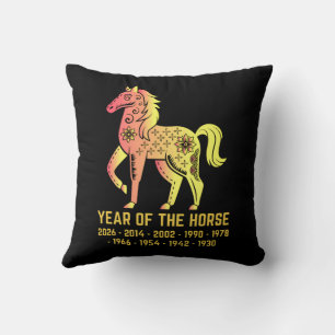 Gold Gradient Year Of The Horse Zodiac Black Cushion