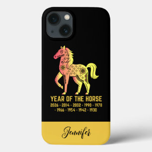 Gold Gradient Year Of The Horse Zodiac Name Black iPhone 13 Case