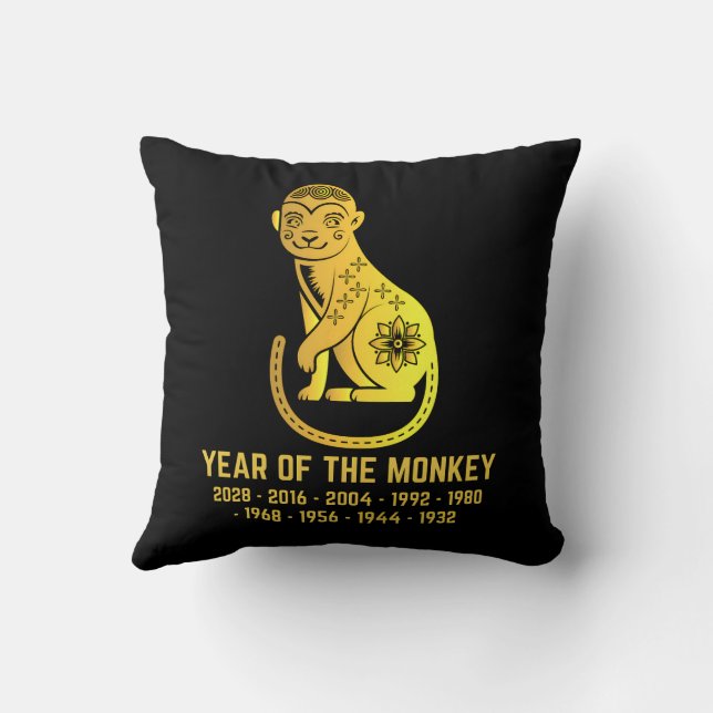 Gold Gradient Year Of The Monkey Zodiac Black Cushion (Back)