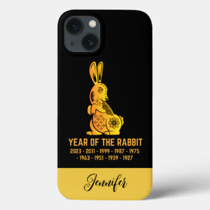 Gold Gradient Year Of The Rabbit Zodiac Name Black iPhone 13 Case