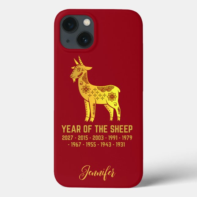 Gold Gradient Year Of The Sheep Zodiac Name Red Case-Mate iPhone Case (Back)