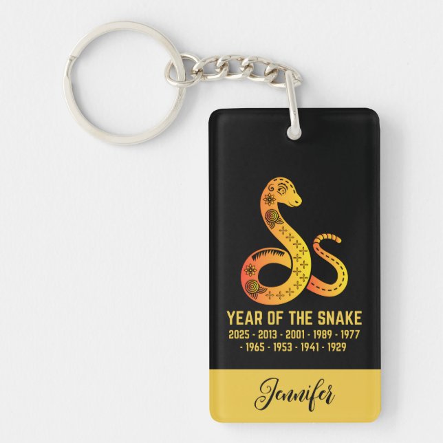 Gold Gradient Year Of The Snake Zodiac Name Black Key Ring (Front)