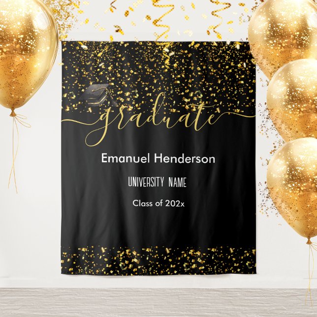 Gold Graduate Black Graduation Party Class of 2025 Tapestry (Creator Uploaded)