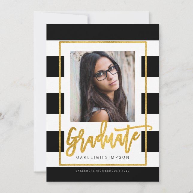 Gold Graduate | Chic Stripe Grad Announcement (Front)