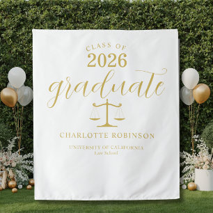 Gold Graduate Law School Graduation Backdrop Tapestry