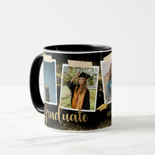 Gold Graduate Photo Name Black Graduation Mug