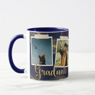 Gold Graduate Photo Name Blue Graduation Mug