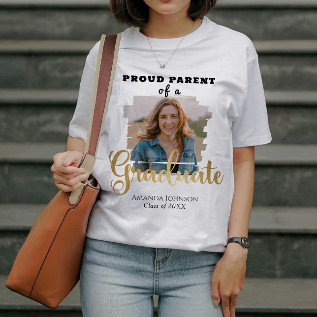 Gold Graduate Photo Proud Parent Graduation  T-Shirt (Creator Uploaded)