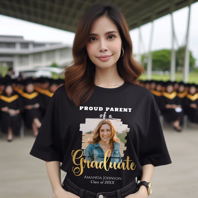 Gold Graduate Photo Proud Parent Graduation  T-Shirt (Creator Uploaded)