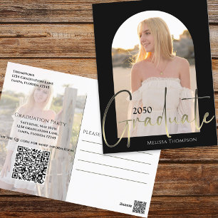 Gold Graduate Script Black Arch Two Photo QR Code Postcard