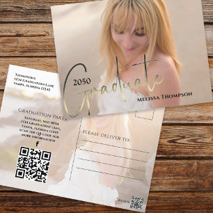 Gold Graduate Script Black Photo QR Code Website Postcard