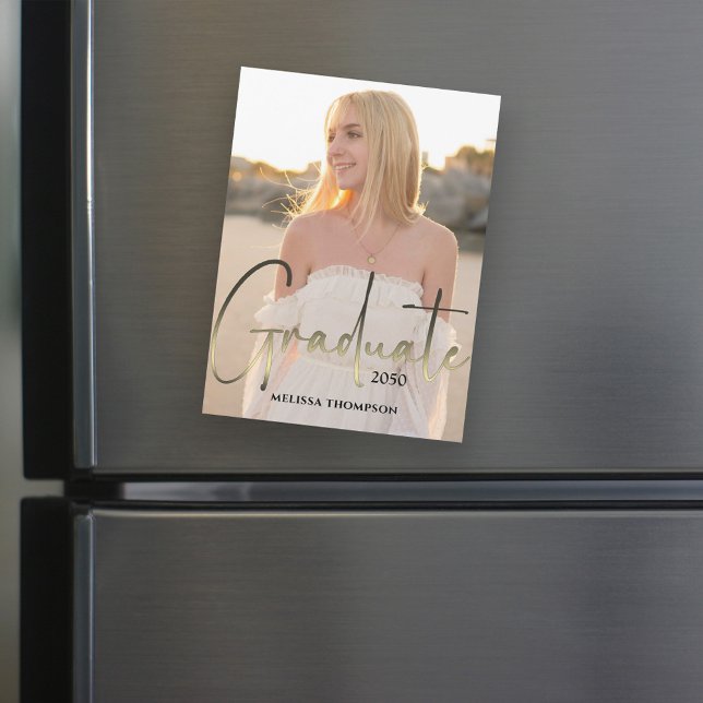 Gold Graduate Script Black Photo Simple Graduation (Creator Uploaded)