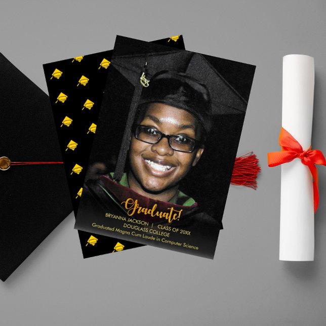 Gold Graduate Text Dark Graduation Announcement (Creator Uploaded)