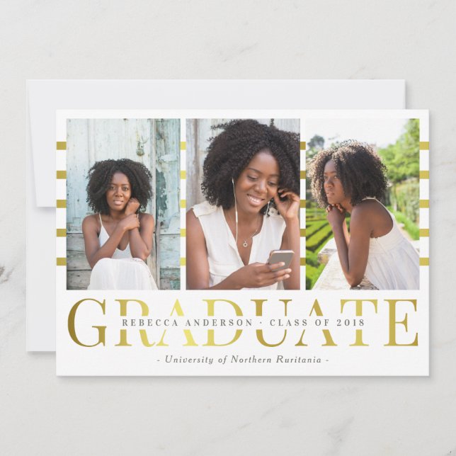 Gold Graduate Trendy Photo Graduation Announcement (Front)
