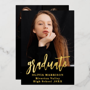 Gold Graduate Trendy Photo Graduation Announcement