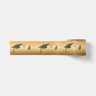 Gold Graduation Cap and Diploma Satin Ribbon