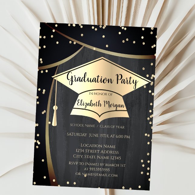 Gold Graduation Cap,Diamonds Black Graduation Invitation (Creator Uploaded)