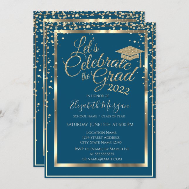 Gold Graduation Cap Diamonds Graduation   Invitation (Front/Back)