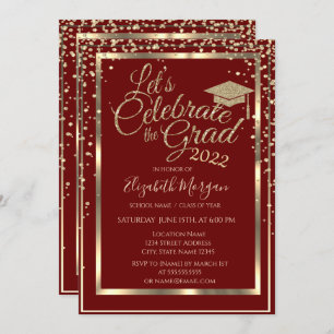 Gold Graduation Cap Diamonds Graduation Invitation