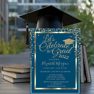 Gold Graduation Cap Diamonds Graduation   Invitation