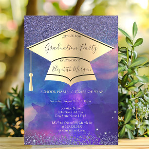 Gold Graduation Cap,Diamonds Graduation Invitation