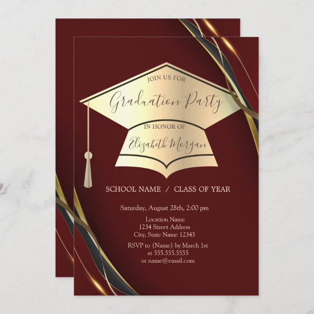  Gold Graduation Cap Frame Black Graduation Invitation (Front/Back)