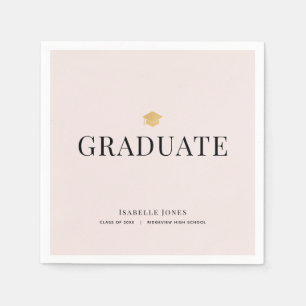 Gold Graduation Cap Pink Graduation Paper Napkin