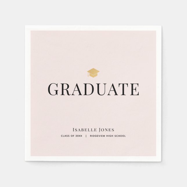 Gold Graduation Cap Pink Graduation Paper Napkin (Front)