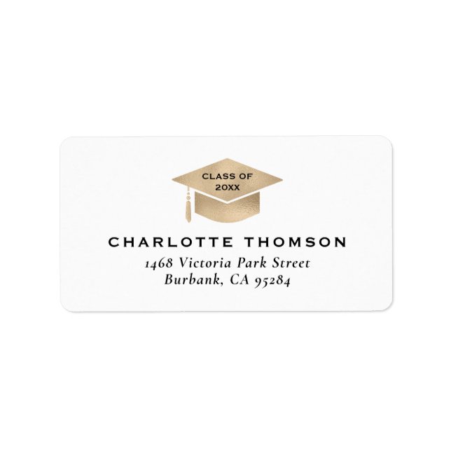 Gold Graduation Cap Tassel Modern Label (Front)