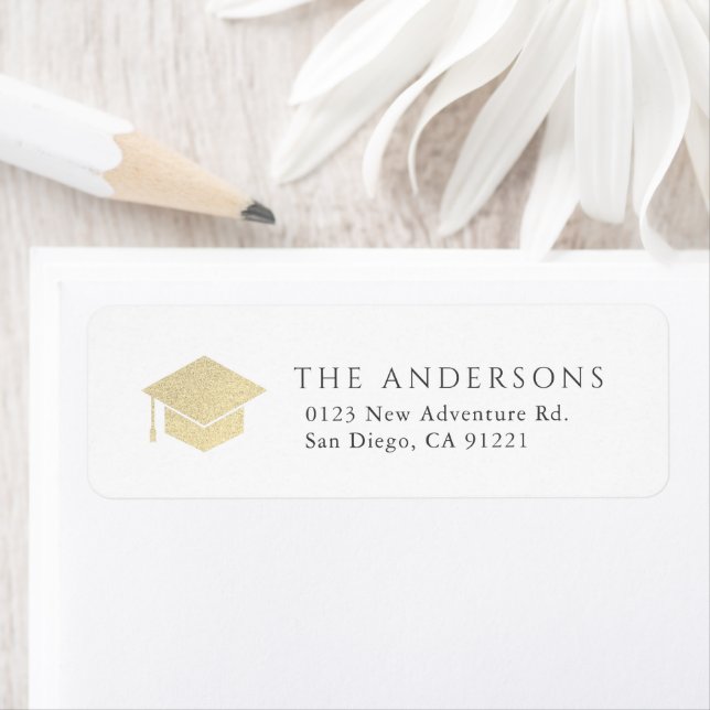 Gold Graduation Cap White Return Address (Insitu)