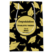 Gold Graduation Caps in the Air on Black Fun Party