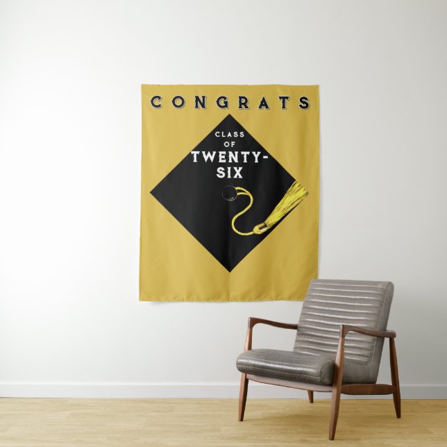 Gold Graduation Class of 2025 Party Tapestry (In Situ)