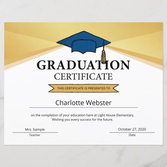 Gold Graduation Completion Certificate PDF (Front)