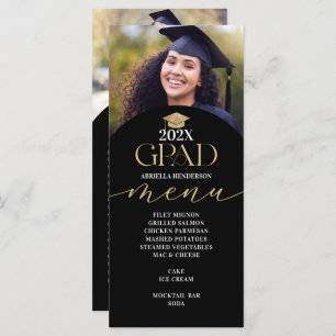 Gold Graduation Dinner Menu Card