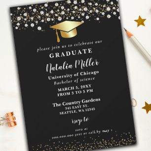 Gold Graduation Hat Glitter Rhinestone Graduation Invitation