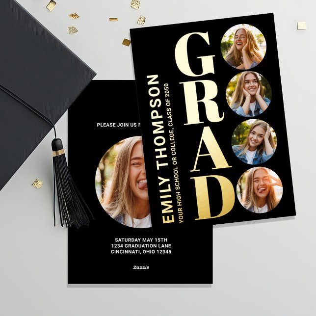 Gold Graduation Modern Photo Collage (Gold Foil Graduation Invitations Announcements)