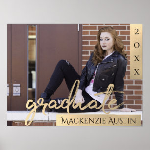 Gold Graduation   Modern Sepia Chic Graduate Photo Poster