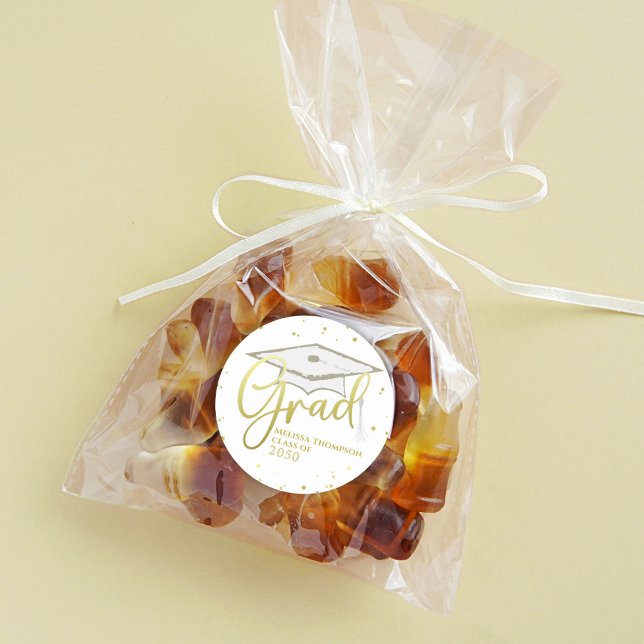 Gold Graduation Party Favor Personalized Classic Round Sticker (Creator Uploaded)