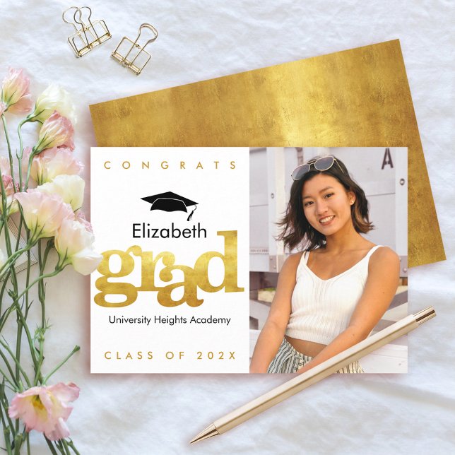 Gold graduation photo bold modern typography cap announcement (Creator Uploaded)