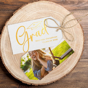 Gold Graduation Photo Classic Script Custom Gift Tags