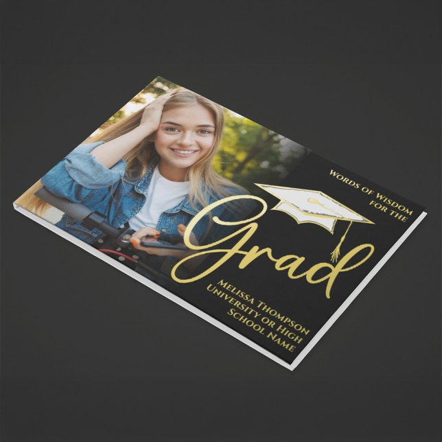 Gold Graduation Photo Collage Guest Book (Gold foil graduation photo guest book.)