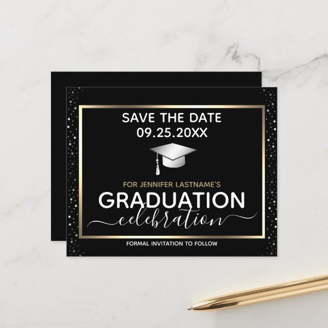Gold Graduation Save the Date Invitation Budget (Front/Back In Situ)