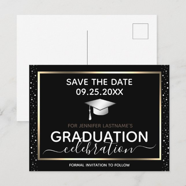 Gold Graduation Save the Date Invitation Postcard (Front/Back)