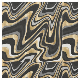 Gold Gray Abstract Swirl Retro Black Pattern Fabric