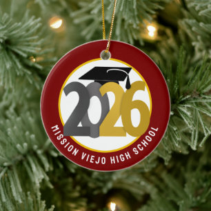 Gold Gray Class of 2026 Photo Graduation Ceramic Tree Decoration