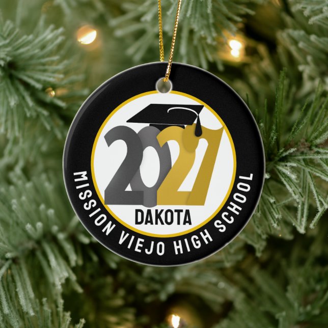 Gold Gray Class of 2027 Photo Graduation Ceramic Tree Decoration (Tree)