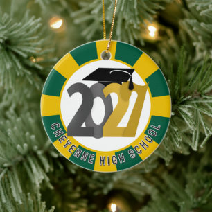 Gold Gray Class of 2027 Photo Graduation Ceramic Tree Decoration