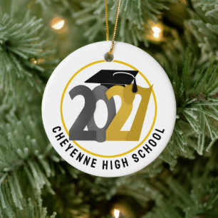 Gold Gray Class of 2027 Photo Graduation Ceramic Tree Decoration